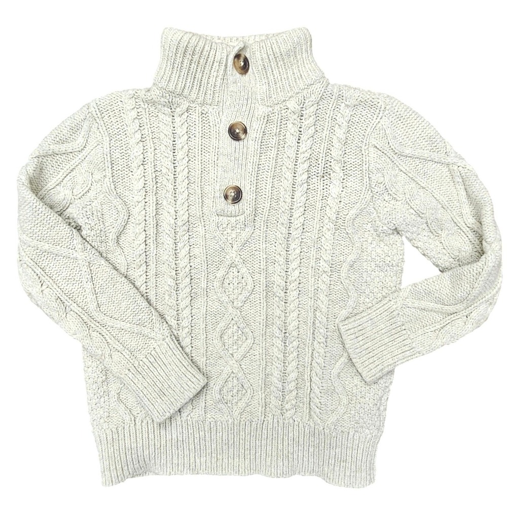 Gap Kids Sweater XS 4-5 Beige Cable Knit Mock Neck Button Pullover Cotton Preppy